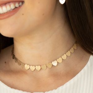 Gold Heart Choker with Matching Earrings